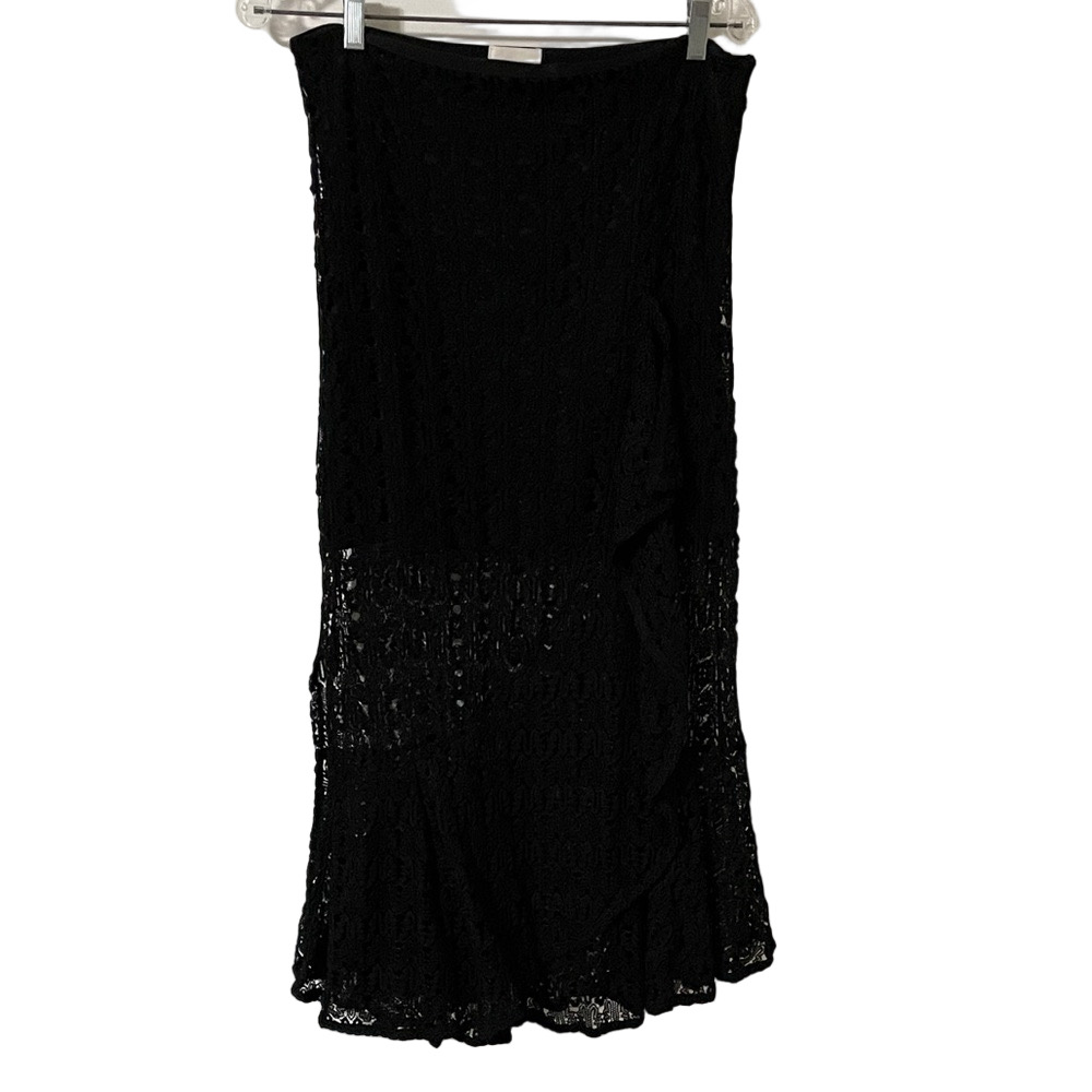 Anthropologie Foxiedox Black Lace Boho Midi Skirt Size Large
